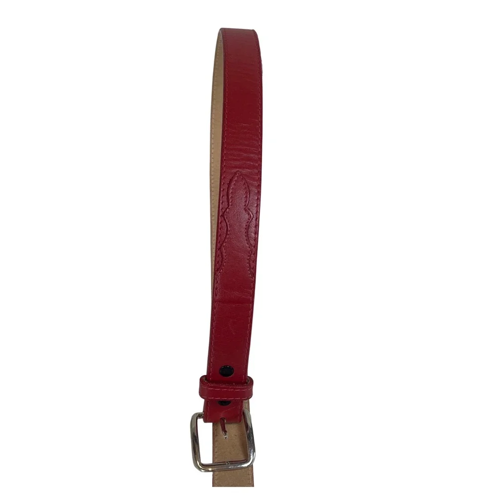 Tony Lama Red Leather Western‎ Belt Womens 26 Silver Buckle USA Made